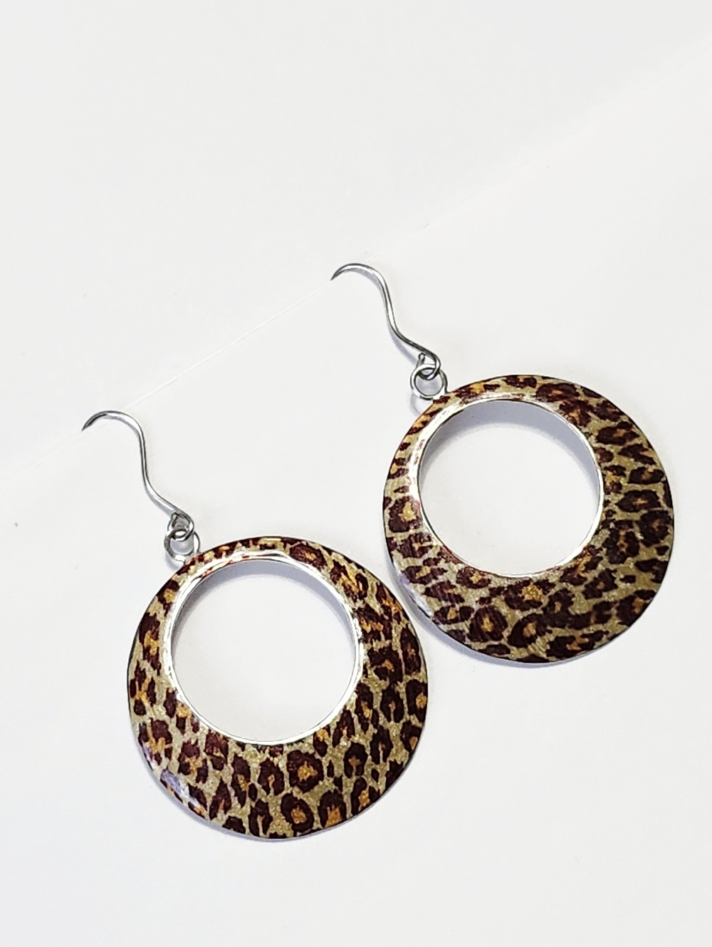 Sterling Silver Enamel Leopard Print Open Hoop Dangle Earrings 2" - Picture 10 of 10